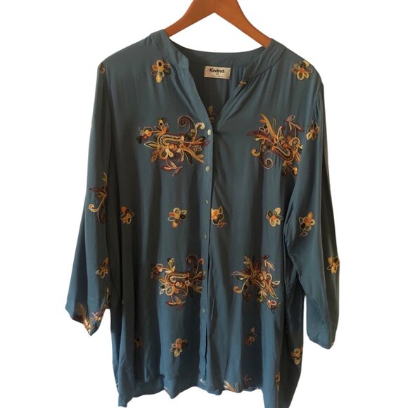 Women's Plus Size Kindred Embroidered Shirt Floral Paisley Boho Size 2X - Picture 1 of 6